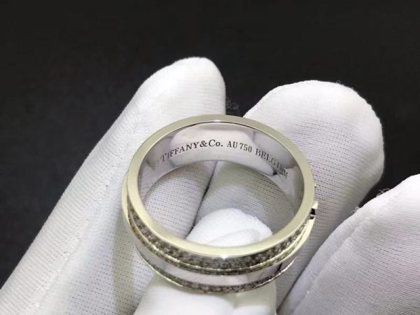 Nhẫn Tiffany & Co  T Wide Pave Diamond Band vàng trắng 18K