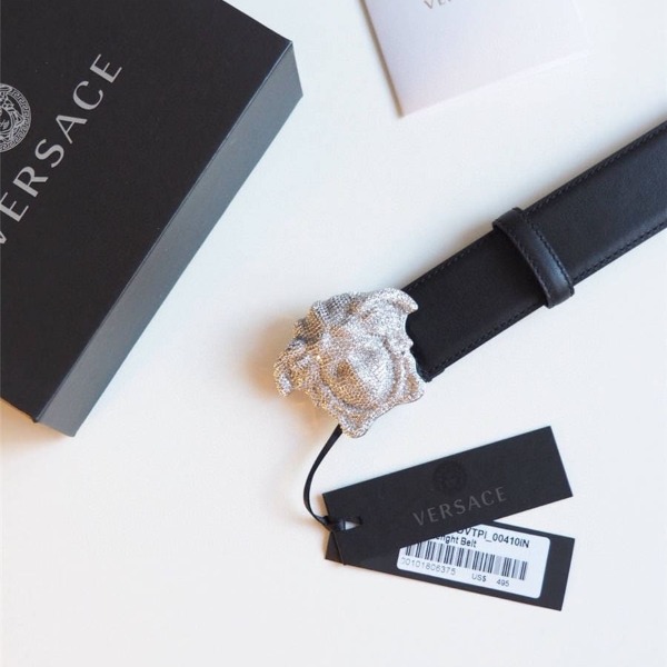 DÂY LƯNG VERSACE MEDUSA HEAD DIAMOND CALFSKIN LEATHER Khóa trắng