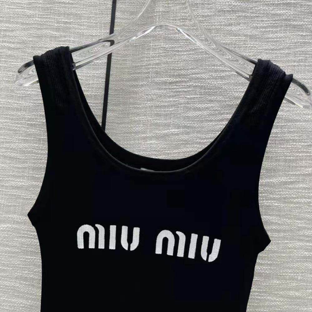 VÁY Miu Miu Women Viscose Dress with Intarsia Logo-Black