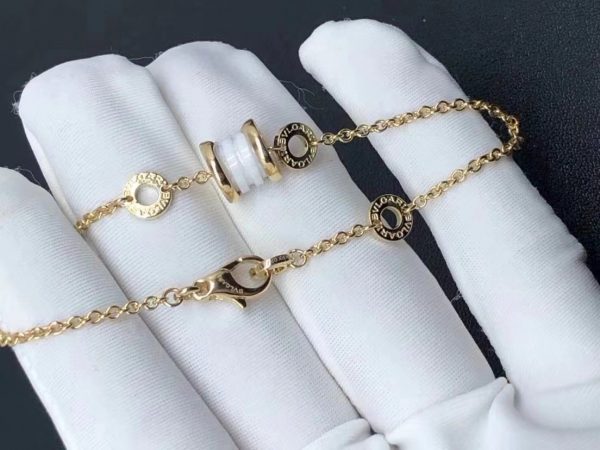 Vòng tay BVLGARI B.zero1 bằng gốm trắng vàng hồng 18K