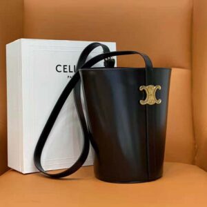 TÚI Celine Women Bucket Triomphe in Shiny Calfskin-Black