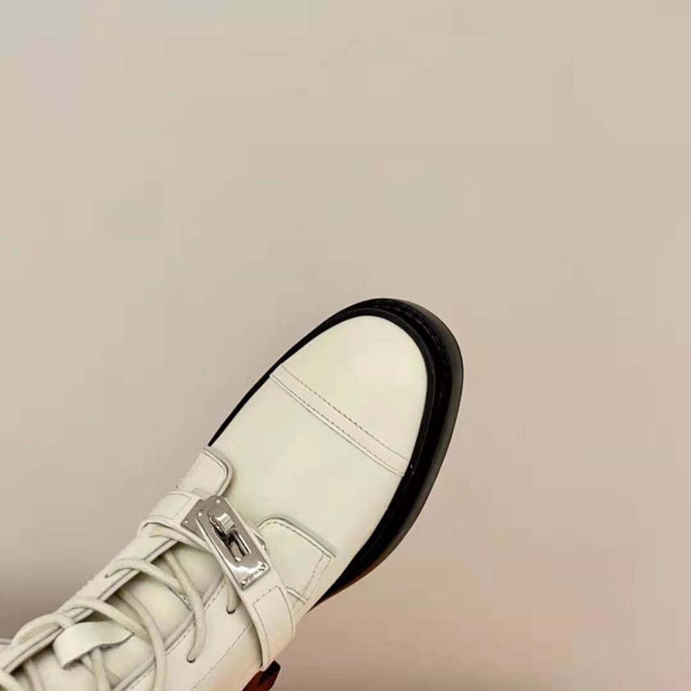 Giày Hermes Women Funk Ankle Boot in Calfskin Leather-White