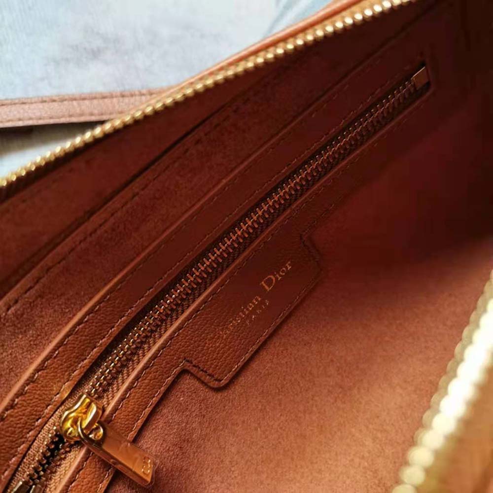 TÚI Dior Women Saddle Double Pouch Goatskin-Brown da dê