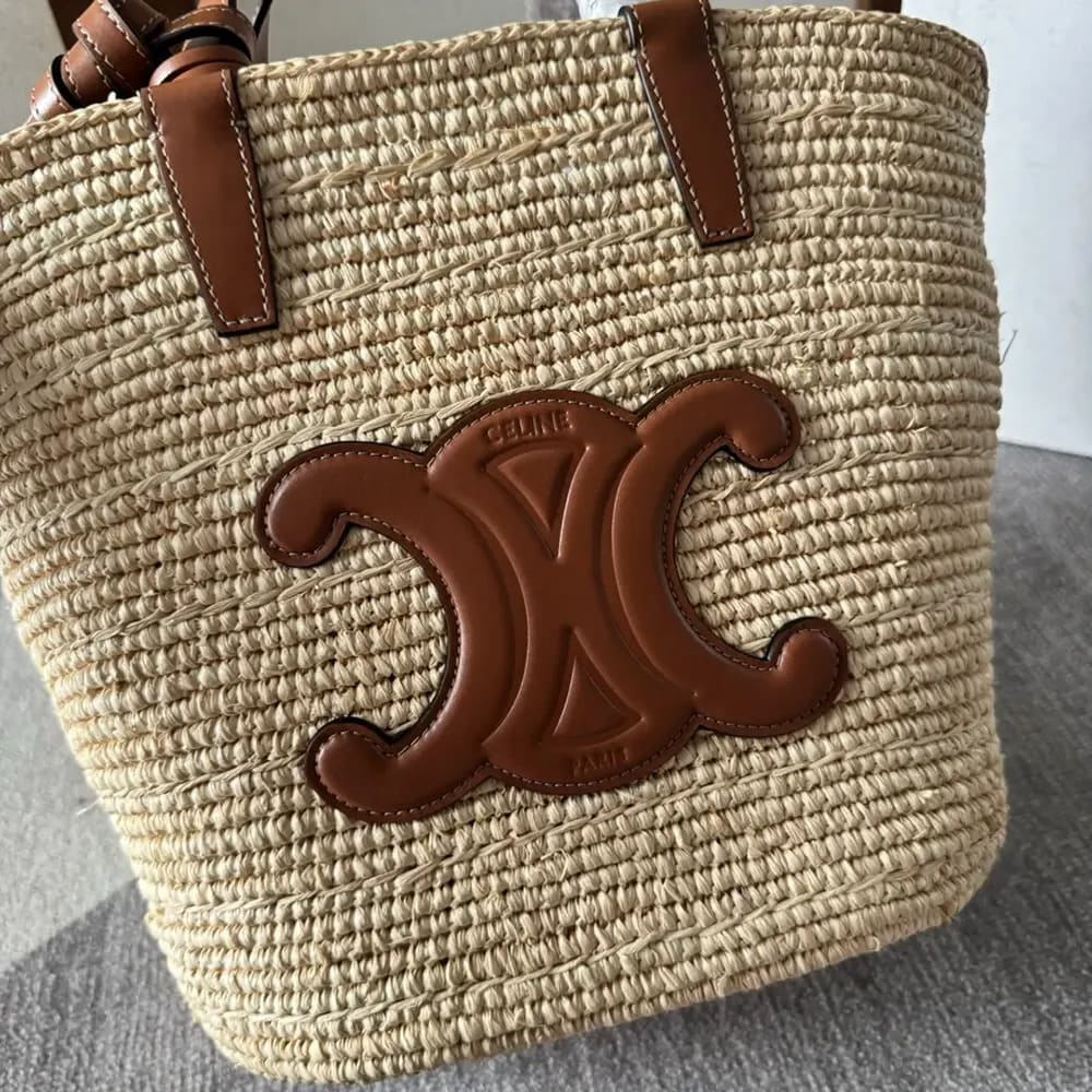TÚI CELINE Teen Supple Celine Classic Panier màu Raffia và Calfskin-Tan