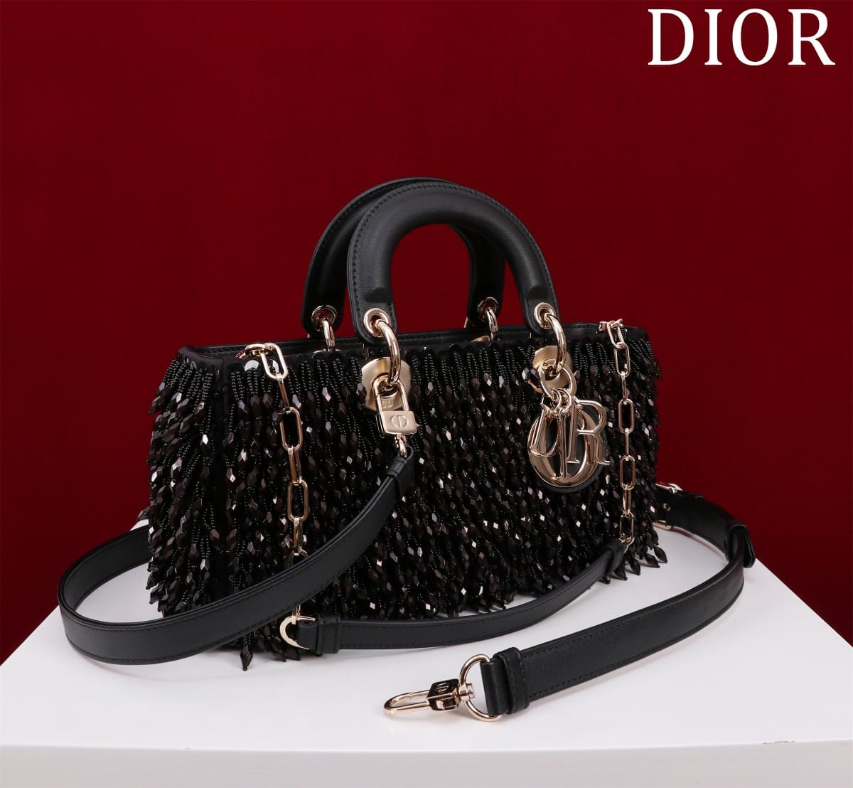 TÚI CHRISTIAN DIOR Lady-Joy embroiders tattered hạt cườm đen