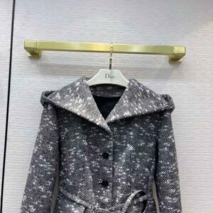 ÁO Dior Women Fitted Hooded Jacket Black and White Technical Wool Tweed and Silk