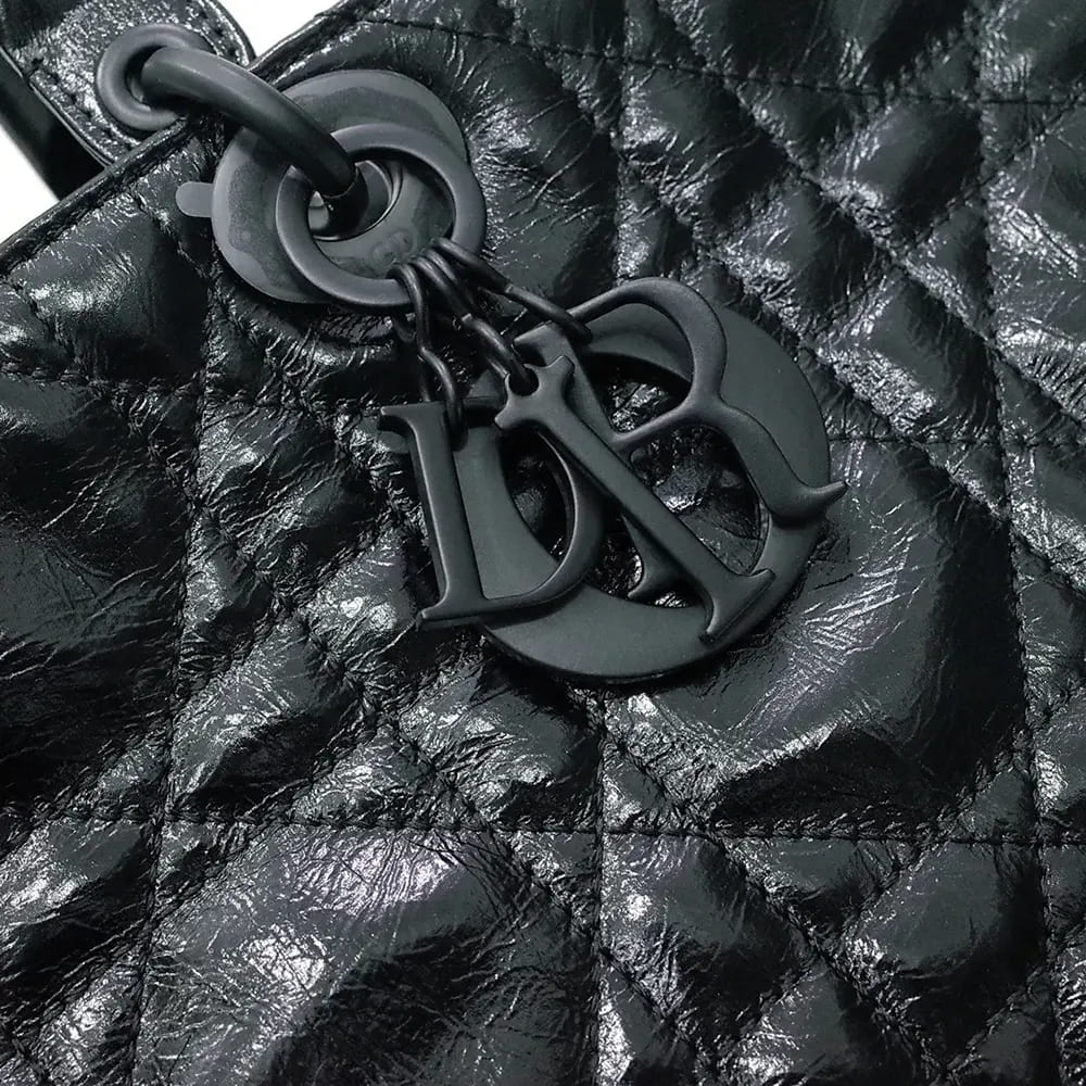 TÚI DIOR Women Large Lady D-Sire Bag Black Macrocannage Crinkled Calfskin