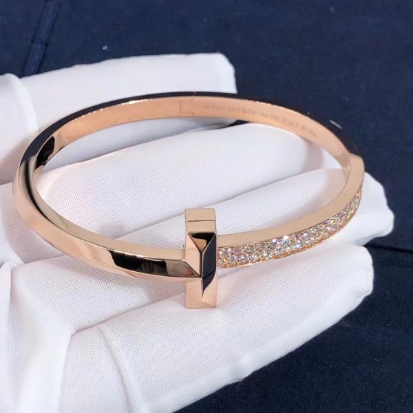 Vòng tay Tiffany & Co Tiffany Kim cương Diamond Wide T1 vàng hồng 18K
