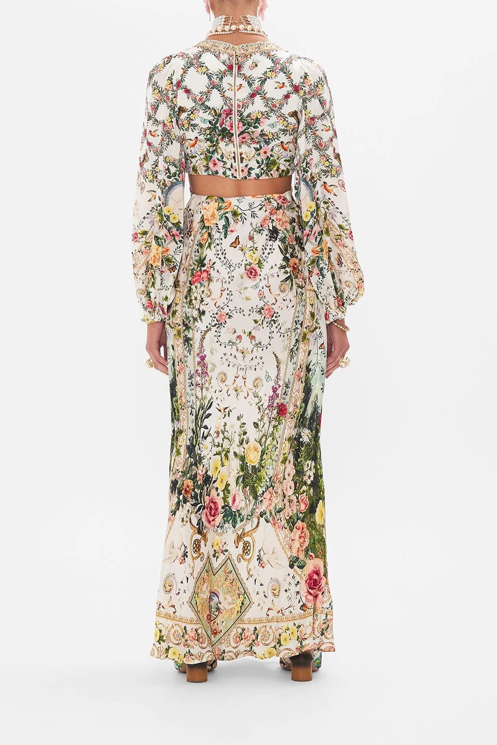 VÁY CAMILLA Silk Flower Cardigan Embellished V-Neck Maxi Dress High Classy Dài Tay