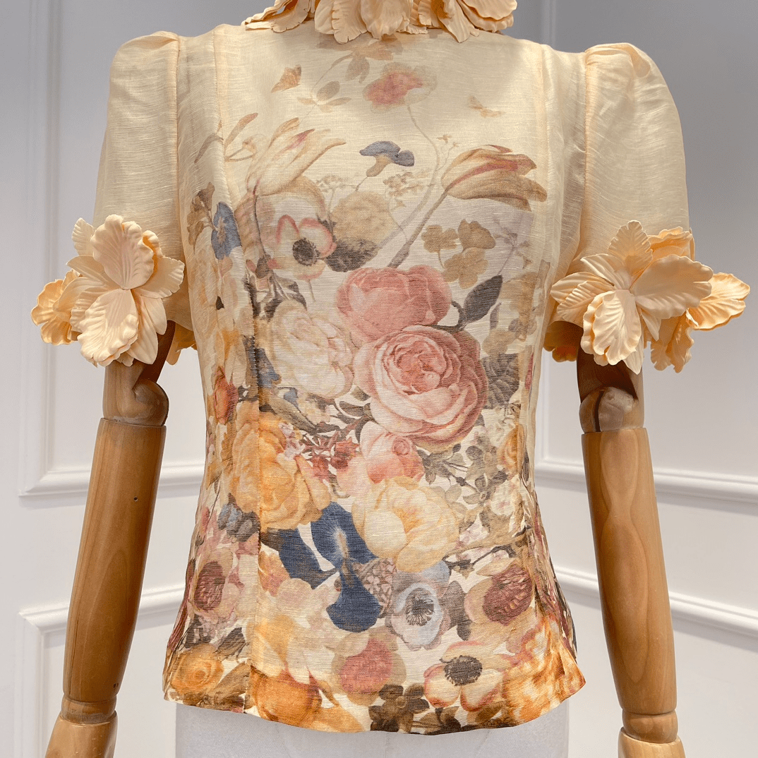 VÁY ZIMMERMANN Vintage Solid Short Sleeve Appliques Top and Midi Skirt Woman Set High Classy