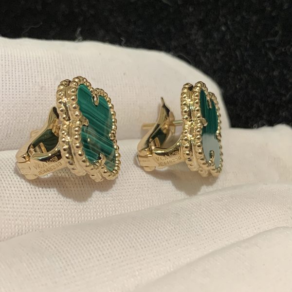 Bông tai Van Cleef & Arpels Vintage Alhambra Malachite vàng hồng 18K