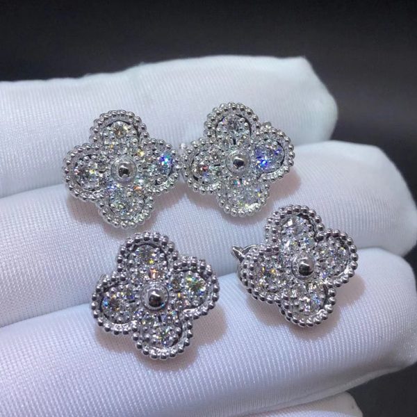 Vòng cổ Van Cleef & Arpels Vintage Alhambra Diamond Pave vàng trắng 18K