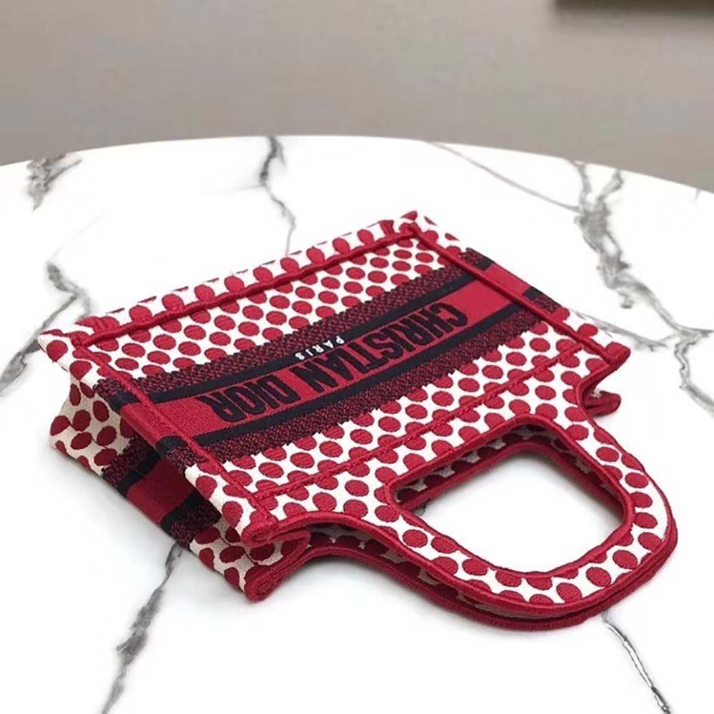 TÚI Dior Women Mini Dioramour Dior Book Tote White and Red Dior Dots Embroidery
