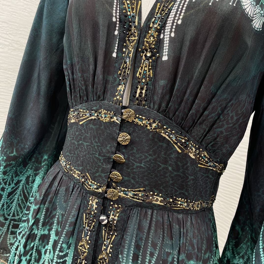 VÁY CAMILLA WorldCloset Peacock Blue Exotic Style Vintage Midi Dress High Classy
