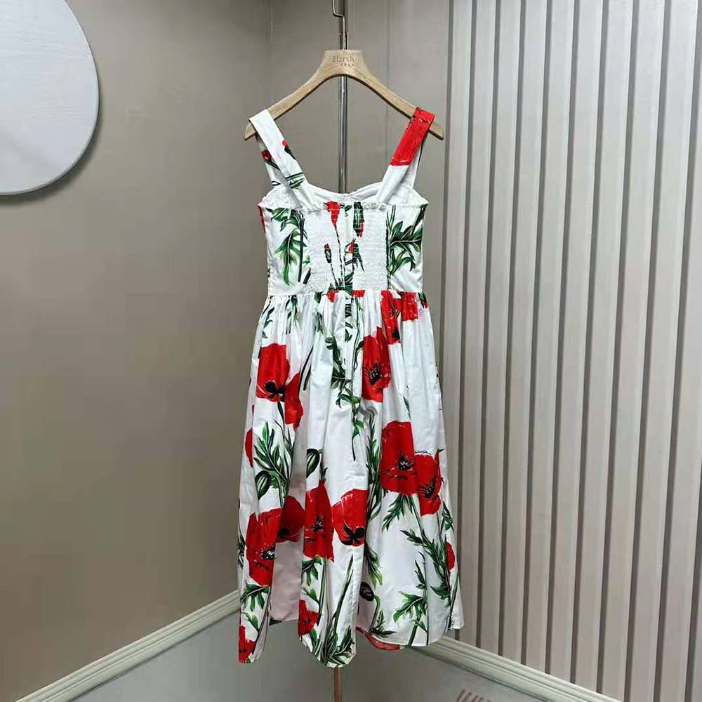 VÁY Dolce Gabbana D&G Women Poppy-Print Poplin Dress with Circle Skirt