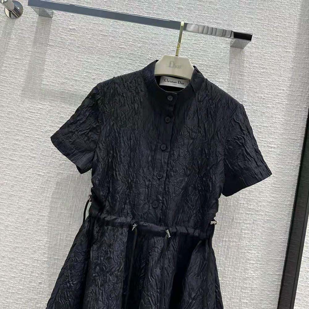 VÁY Dior Women Short Flared Dress Black Matte Cloqué-Effect Technical Fabric