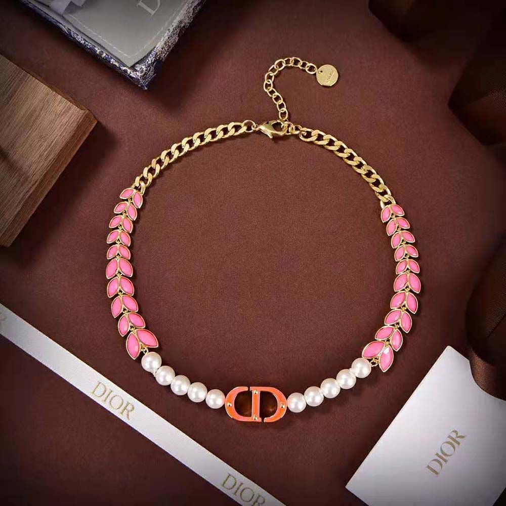 DÂY Dior Women 30 Montaigne Necklace Gold-Finish Metal with White Resin Pearls