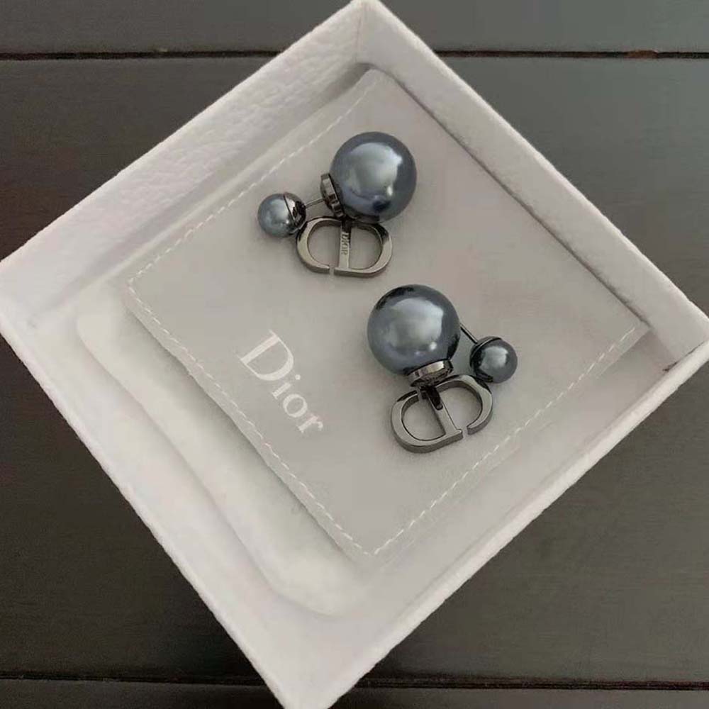 BÔNG TAI Dior Women ribales Earrings Ruthenium-Finish Metal and Gray Resin Pearls
