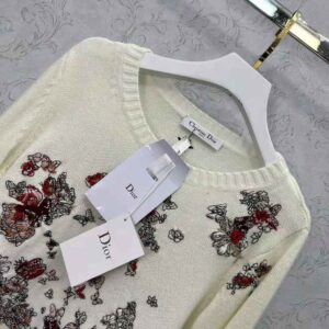 ÁO Dior Women Sweater White Cashmere with Multicolor Butterfly Motif