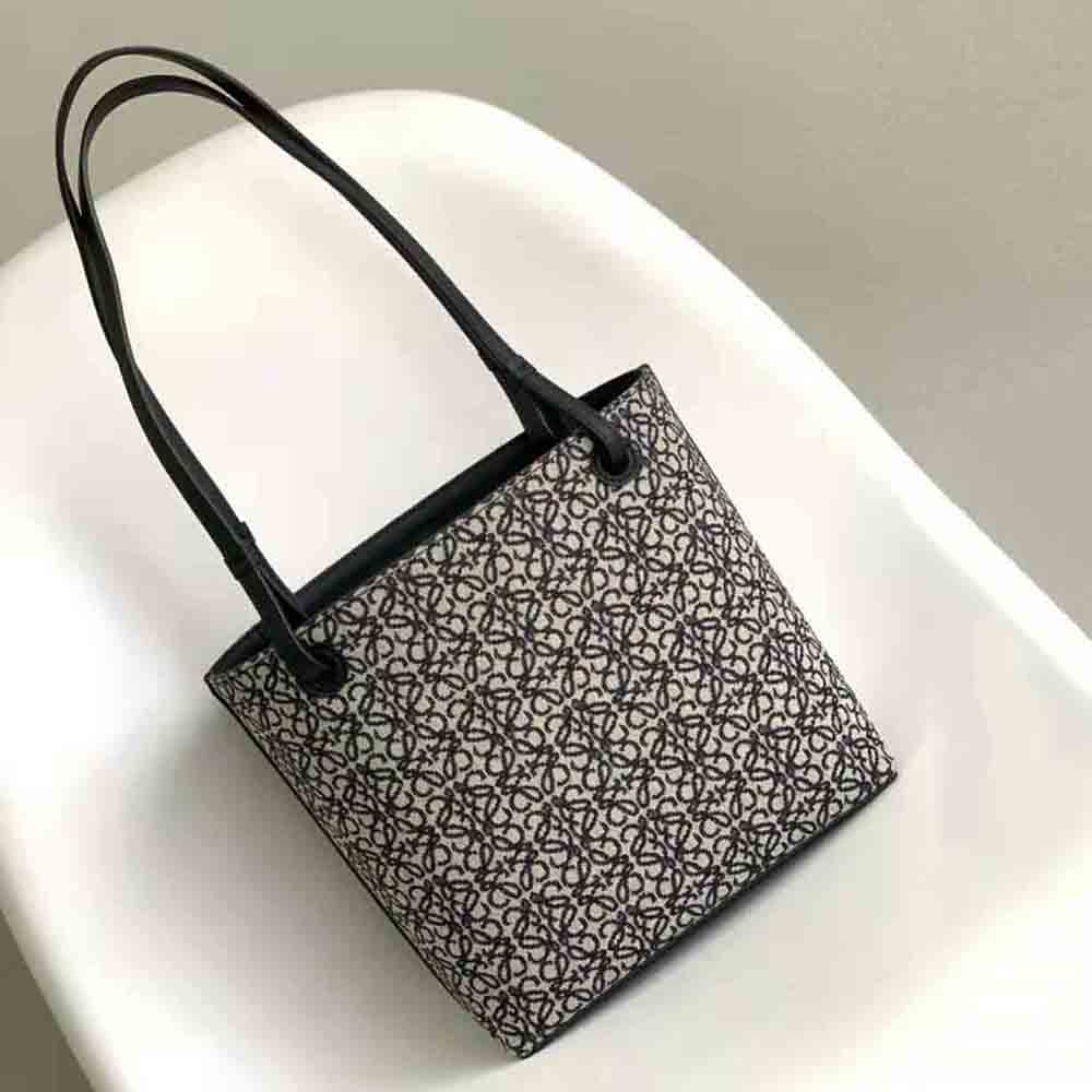 TÚI Loewe Square Tote Bag in Anagram Jacquard and Calfskin-Black