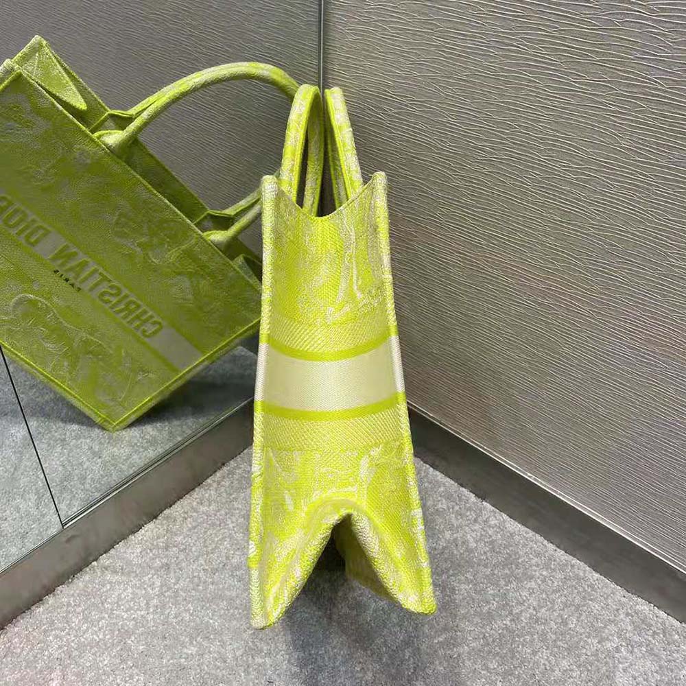 TÚI Dior Women Small Dior Book Tote Lime Toile de Jouy Reverse Embroidery