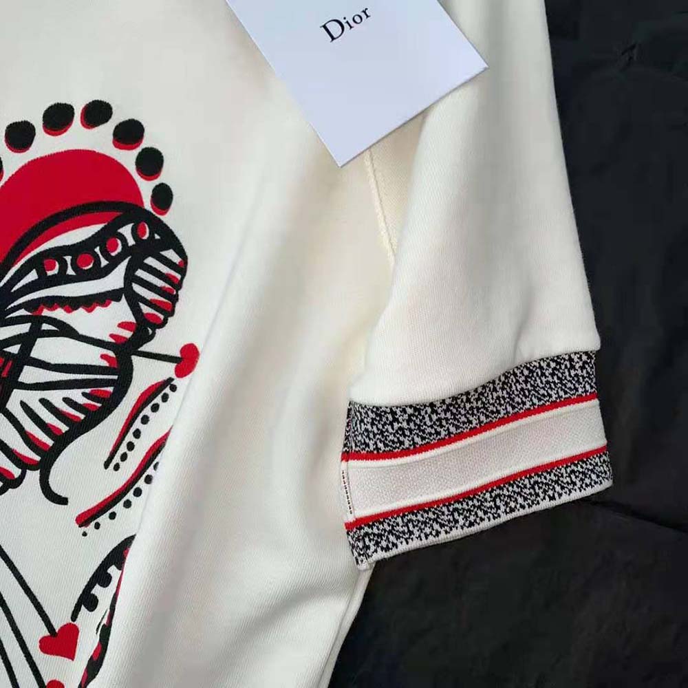 ÁO Dior Short-Sleeved Sweatshirt White Cotton Jersey with Multicolor Cupidon Motif