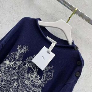 ÁO Dior Women Embroidered Sweater Navy Blue Cashmere Knit