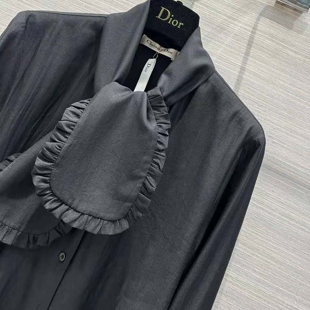 ÁO Dior Women Ascot Blouse Black Silk Twill
