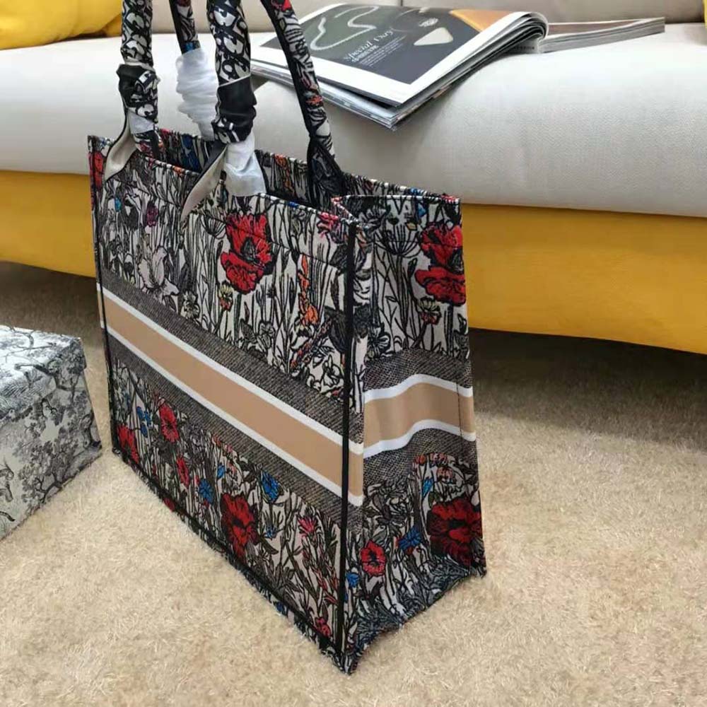 TÚI Dior Women Small Dior Book Tote Multicolor Mille Fleurs Embroidery