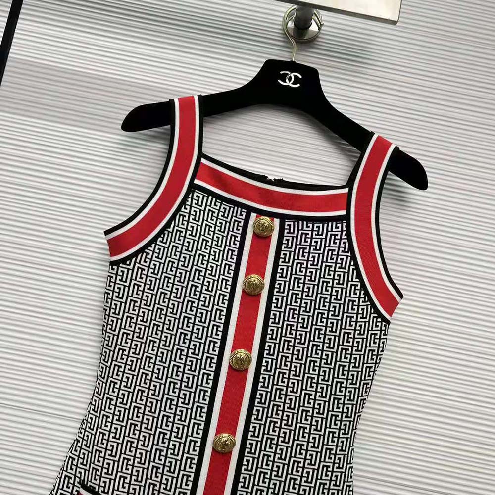 VÁY Balmain Women Short Monogrammed Knit Dress