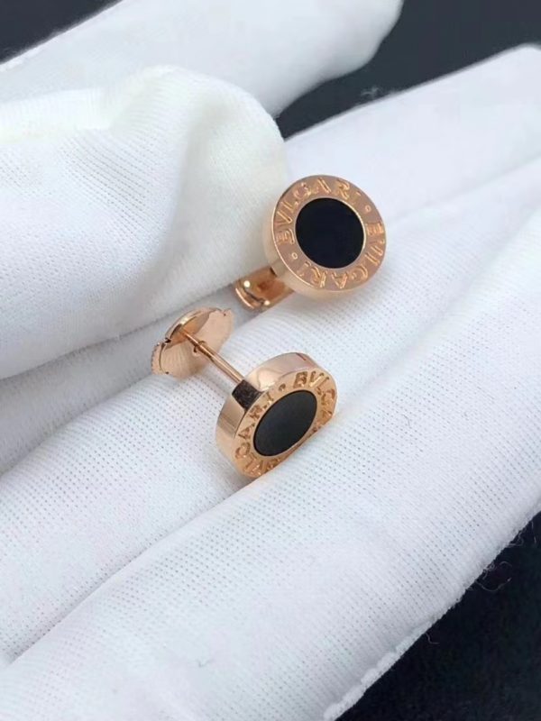 Bông tai BVLGARI Onyx đá mã não đen vàng hồng 18K