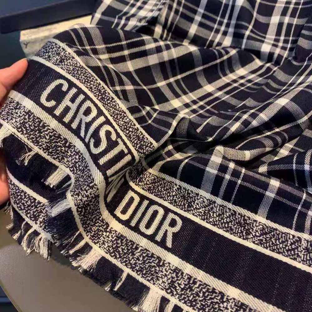 KHĂN Dior Women Reversible Dior Oblique Blanket Navy Blue Cashmere