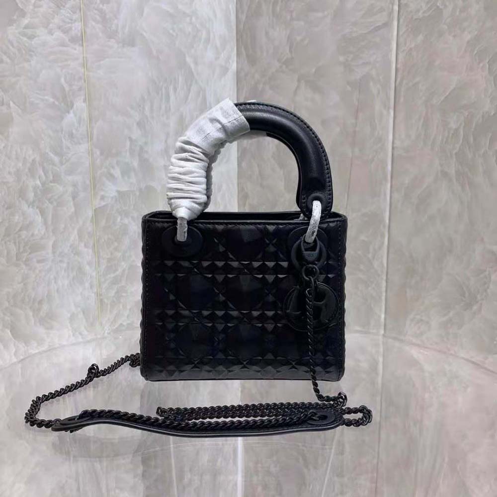 TÚI Dior Women Mini Lady Dior Bag Black Cannage Calfskin with Diamond Motif