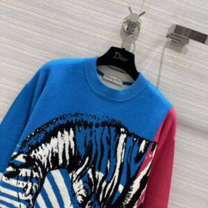 ÁO Dior Women Sweater Bright Blue and Pink D-Jungle Cashmere
