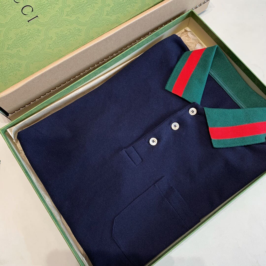 ÁO GUCCI GG POLO SHIRT MÀU XANH ĐẬM UNISEX