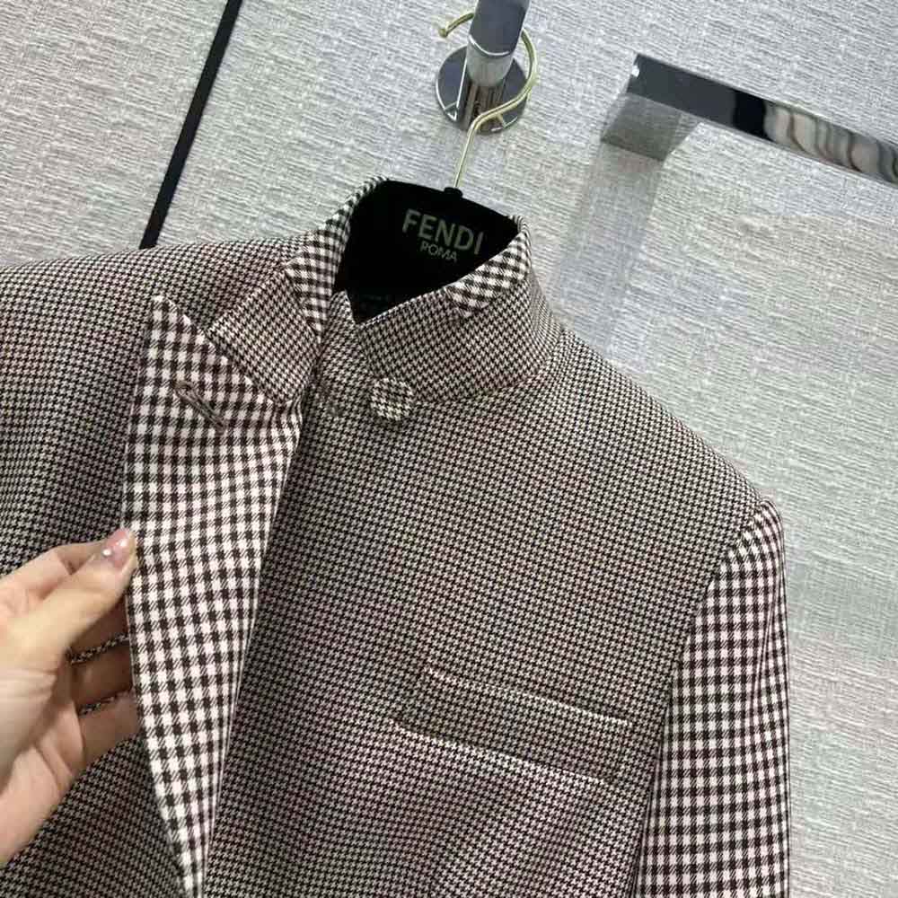 ÁO Fendi Women Beige Houndstooth Wool Jacket