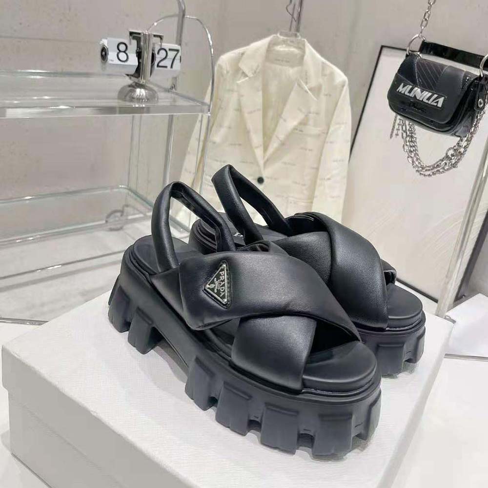 DÉP SANDAL Prada Women Monolith Padded Nappa Leather Sandals-Black