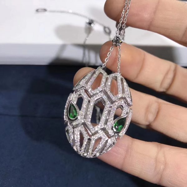 Vòng cổ BVLGARI Serpenti Kim cương Pave Diamond Emerald Eyes vàng trắng 18K