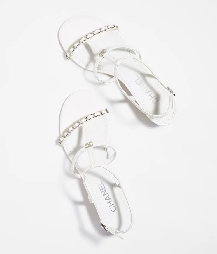 GIÀY SANDAL CHANEL WHITE TRẮNG DA CỪU 45MM