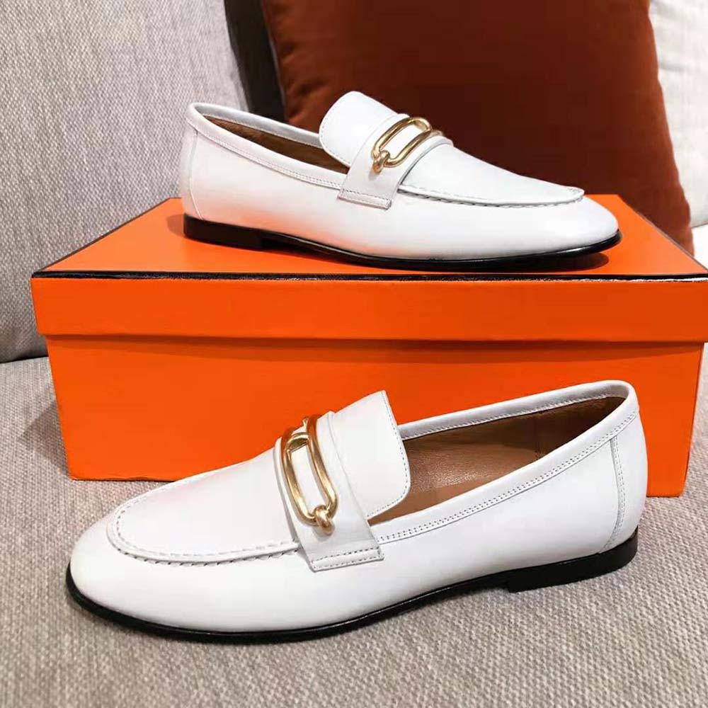GIÀY Hermes Women Colette Loafer in Calfskin Leather-White SS2022