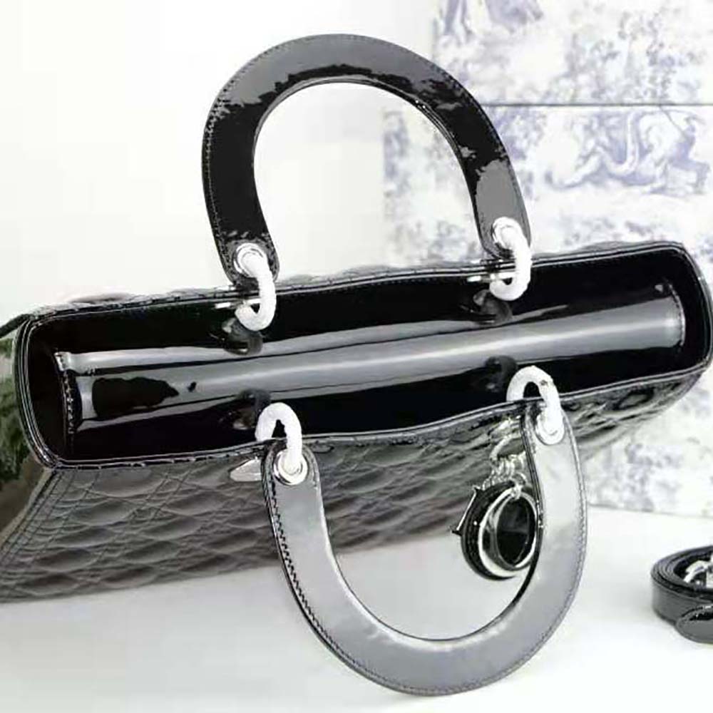 TÚI Dior Women Large Lady Dior Bag Black Patent Cannage Calfskin