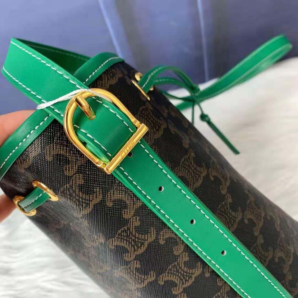 TÚI Celine Women Small Drawstring Bag in Triomphe Canvas-Green