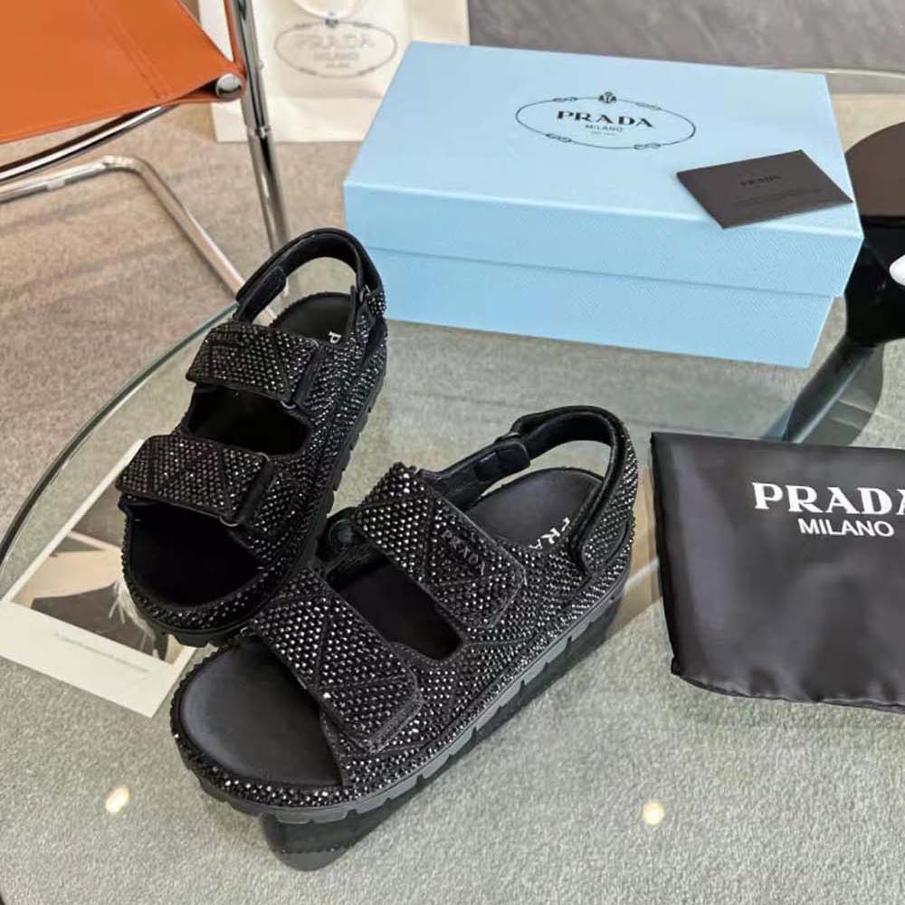 DÉP SANDAL Prada Satin Sandals with Crystals-Black