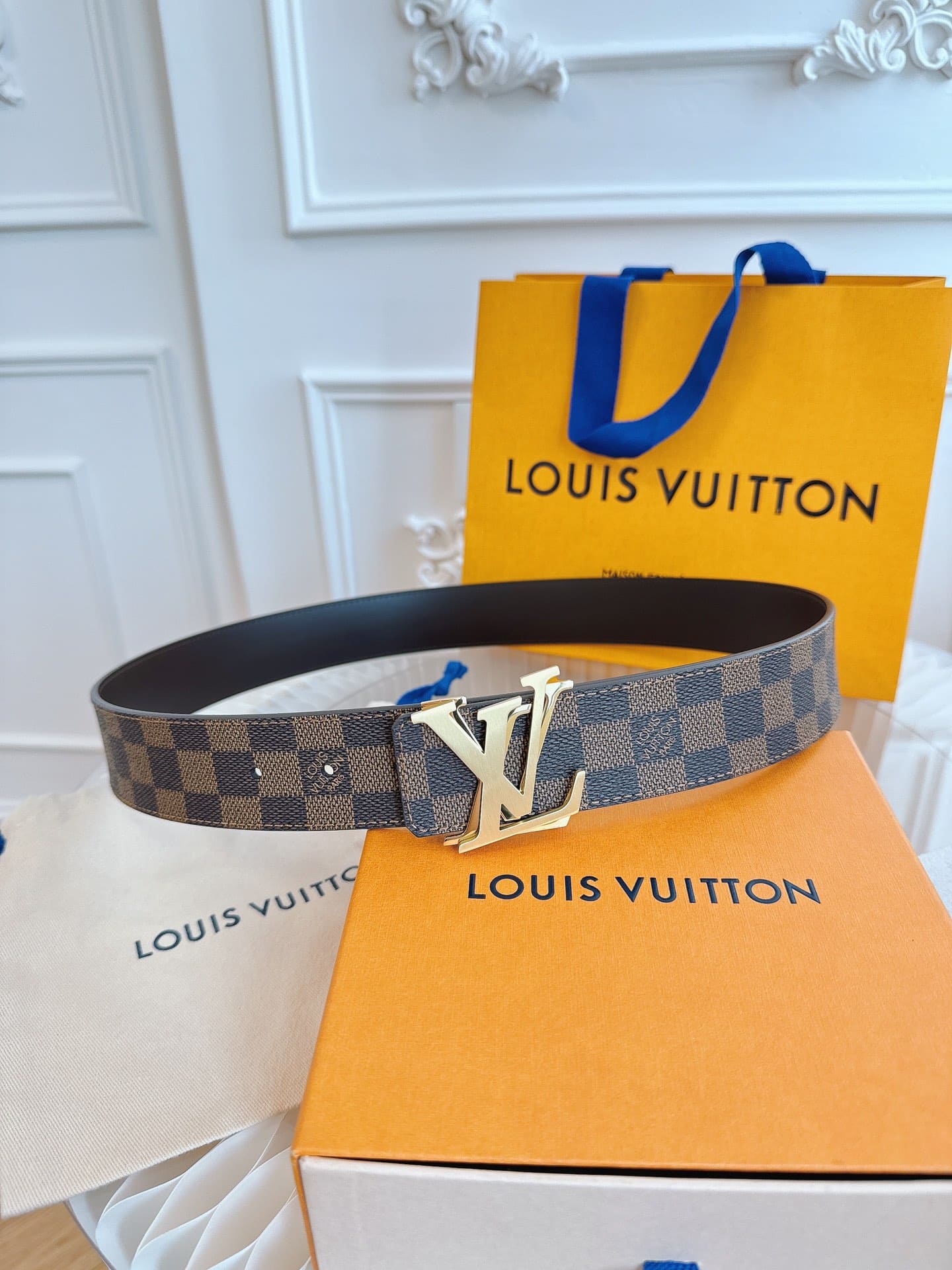 DÂY LƯNG LOUIS VUITTON DOUBLE LV SQUARE BROWN MONOGRAM LEATHER Khóa vàng