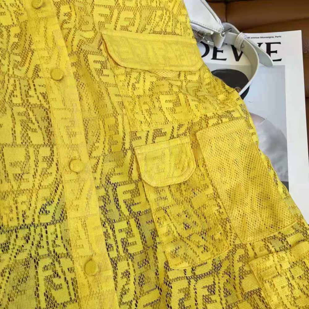 Váy Fendi Women Yellow Lace Oversized Shirt Dress