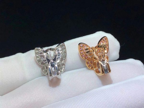 Bông tai Van Cleef & Arpels 2 butterflies kim cương sapphire hồng vàng hồng 18K