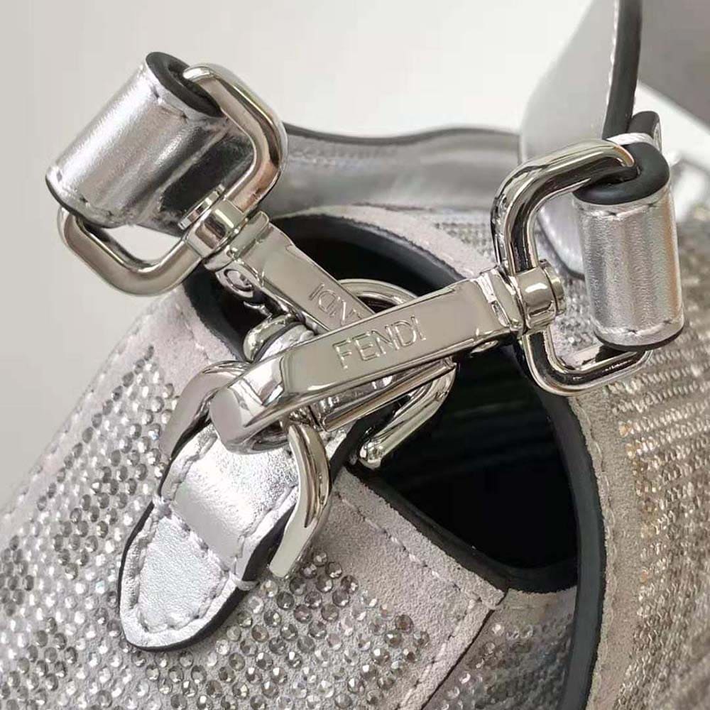 TÚI FENDI Women Baguette Mini Silver Leather Bag with Crystal FF Motif