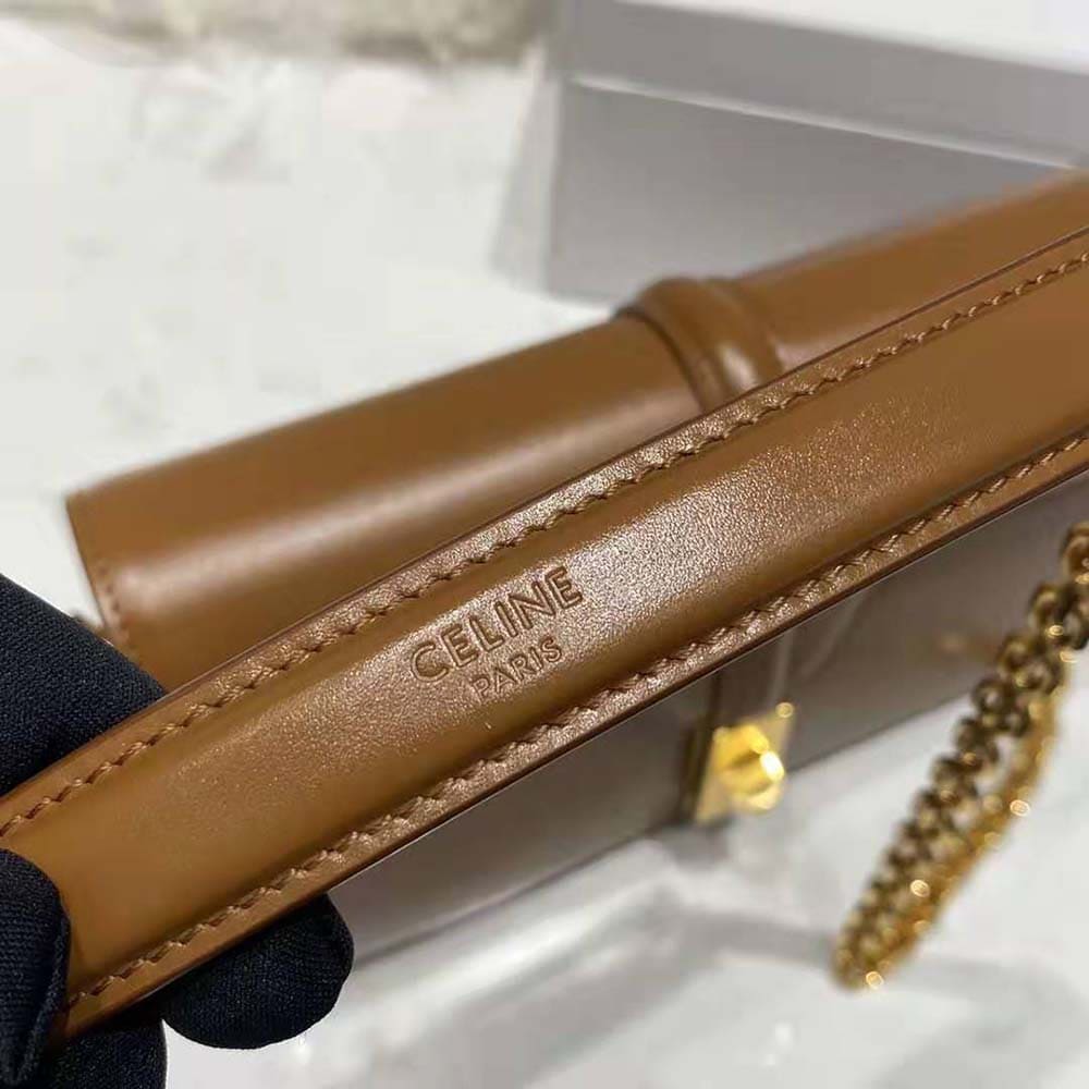 TÚI Celine Women Chain Bag 16 in Satinated Calfskin-Brown