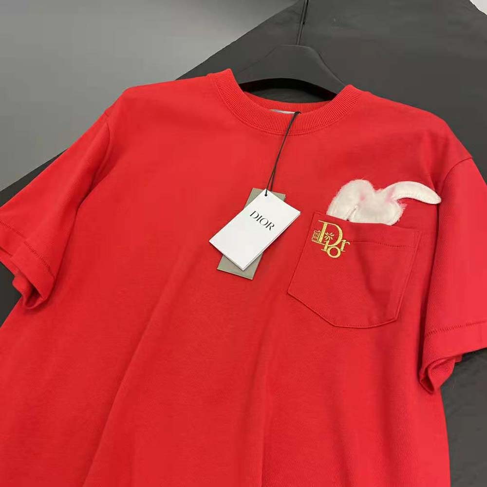 ÁO Dior Relaxed-Fit Dior by Erl T-Shirt Red Cotton Jersey