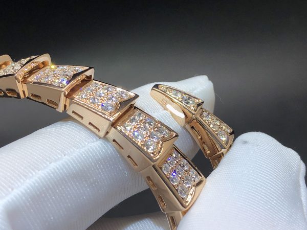 Vòng tay BVLGARI Serpenti Full Diamond Onyx vàng hồng 18K
